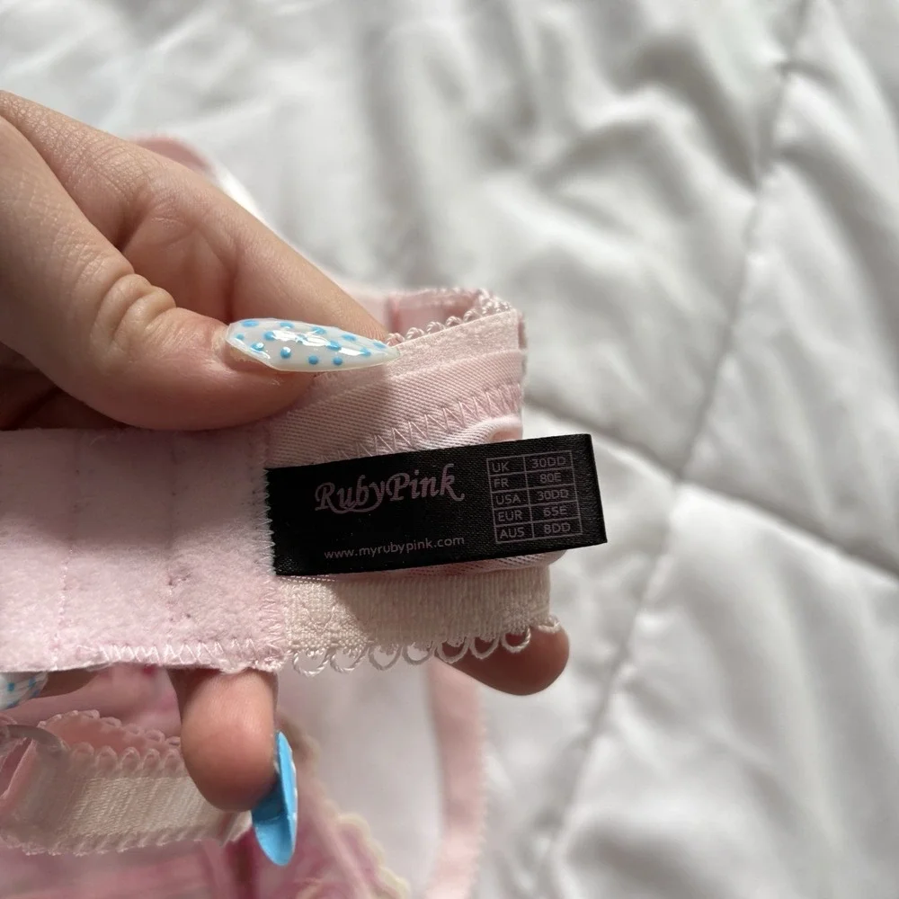 Womens 30DD Bra Pink‎ Unlined Underwire Back Closure Floral Feminine Coquette
